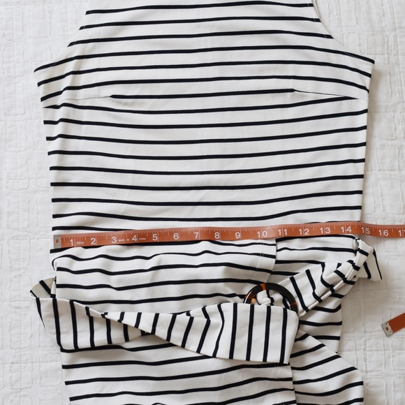 LOFT Striped Tulip Hem Dress with Tortoise Clip Belt - Picture 7 of 9